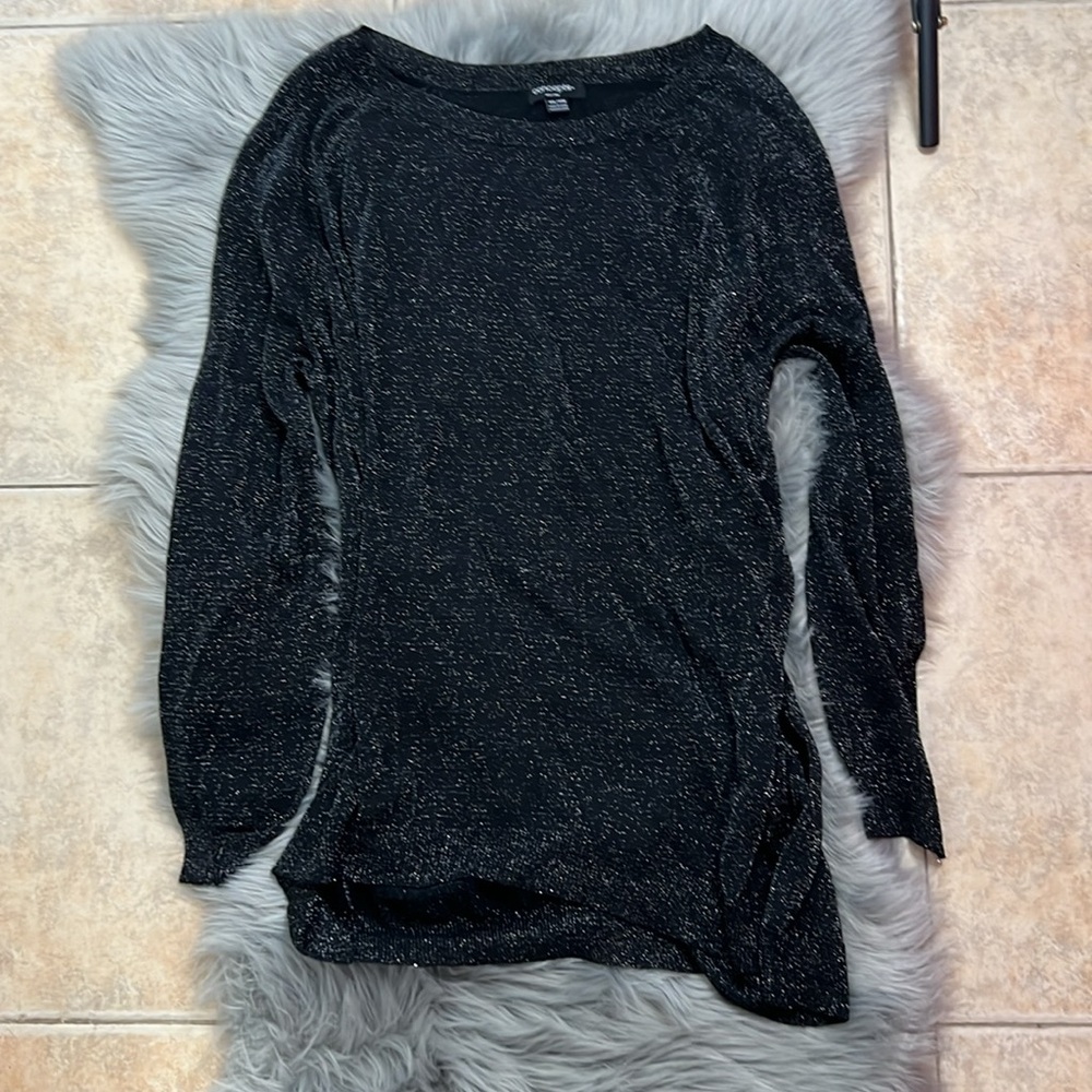 EUC Concepts New York Shimmer Silver Black Semi Sheer Top sz XXL